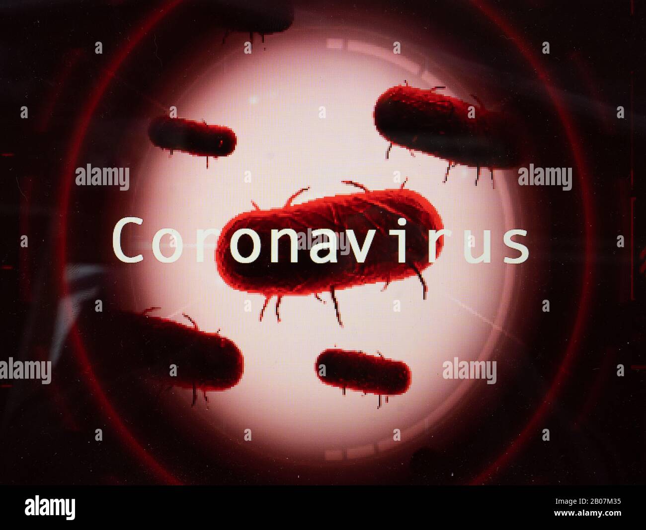 Células médicas, patógenos, Coronavirus a partir de China, una familia de virus que causan enfermedades que van desde el resfriado común hasta enfermedades más graves Foto de stock