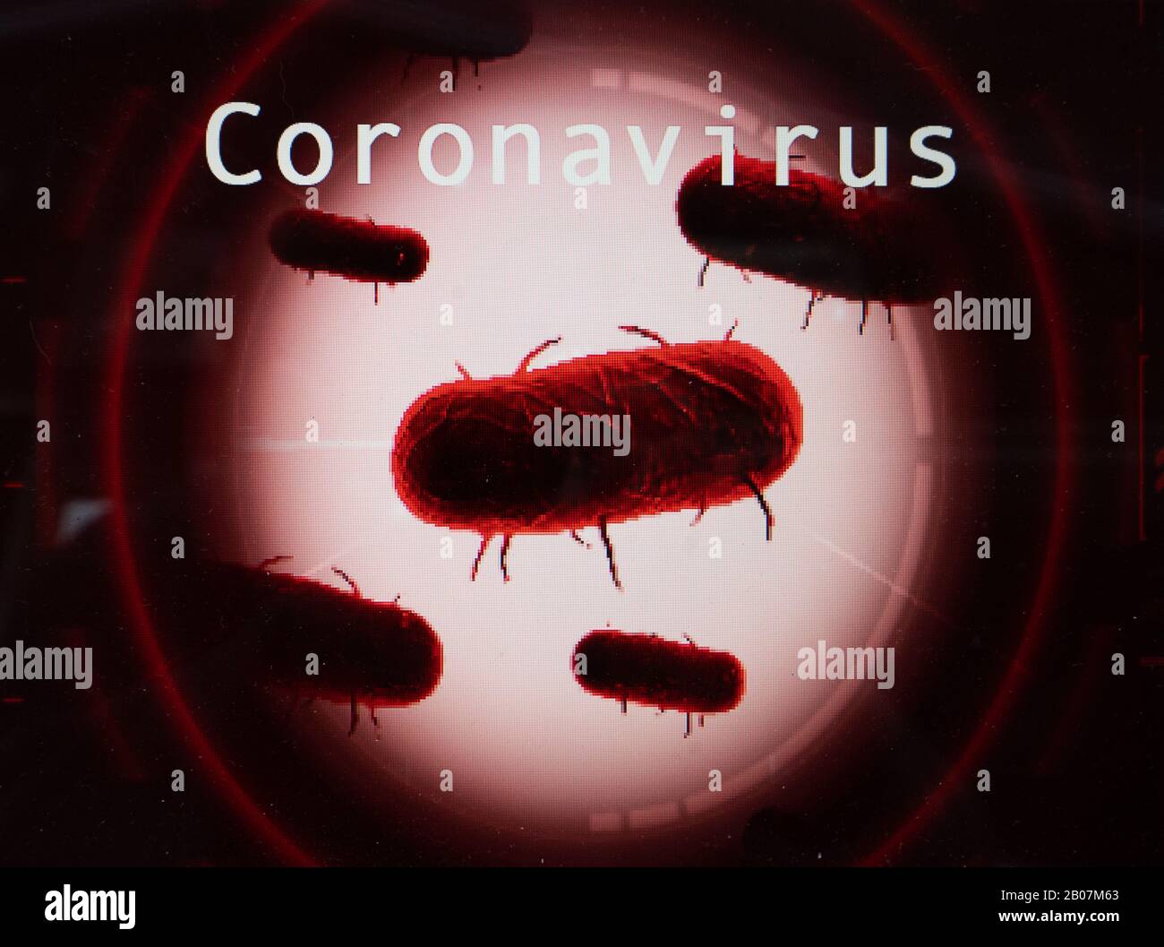 Células médicas, patógenos, Coronavirus a partir de China, una familia de virus que causan enfermedades que van desde el resfriado común hasta enfermedades más graves Foto de stock
