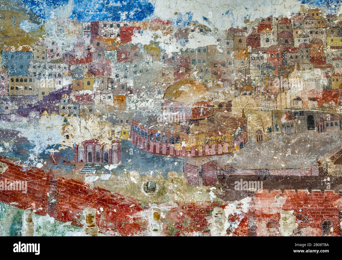 Vista de Jerusalén, pintura policromada dañada en la sinagoga, 1756, en  Bopowa, Foothills Beskidian, Cárpatos occidentales, Malopolska, Polonia  Fotografía de stock - Alamy