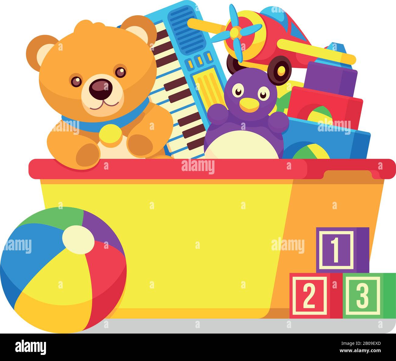 Niños juguetes en niños caja vector clipart. Niños de dibujos animados  juguetes en el castillo de la caja y la ilustración del oso de peluche  Imagen Vector de stock - Alamy