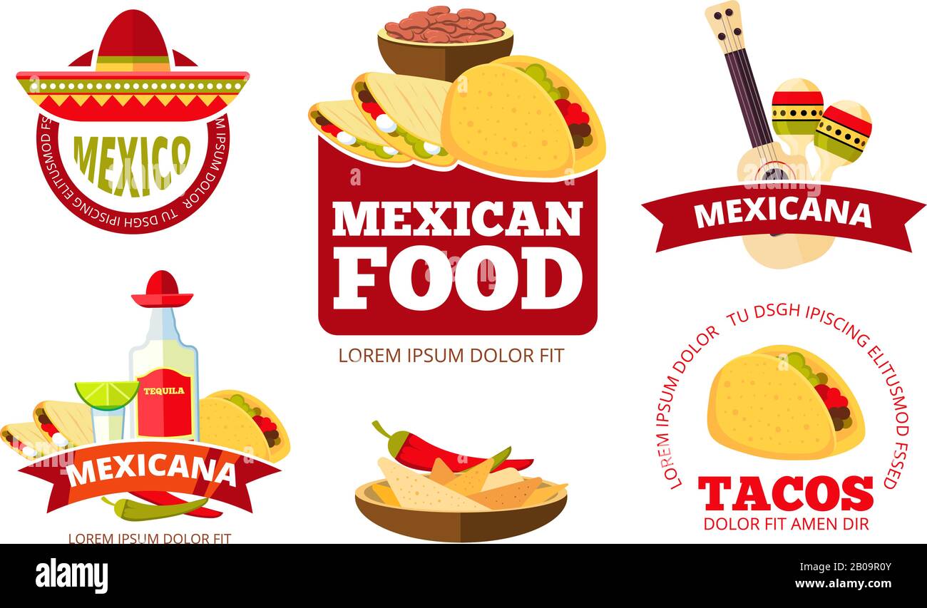 Clasicos Graficos De Restaurantes Mexicanos Tacos Burrito Salsa Y Nachos Etiquetas Logotipos Y Emblemas Conjunto De Logotipo Para La Ilustracion De Un Cafe Mexicano Imagen Vector De Stock Alamy
