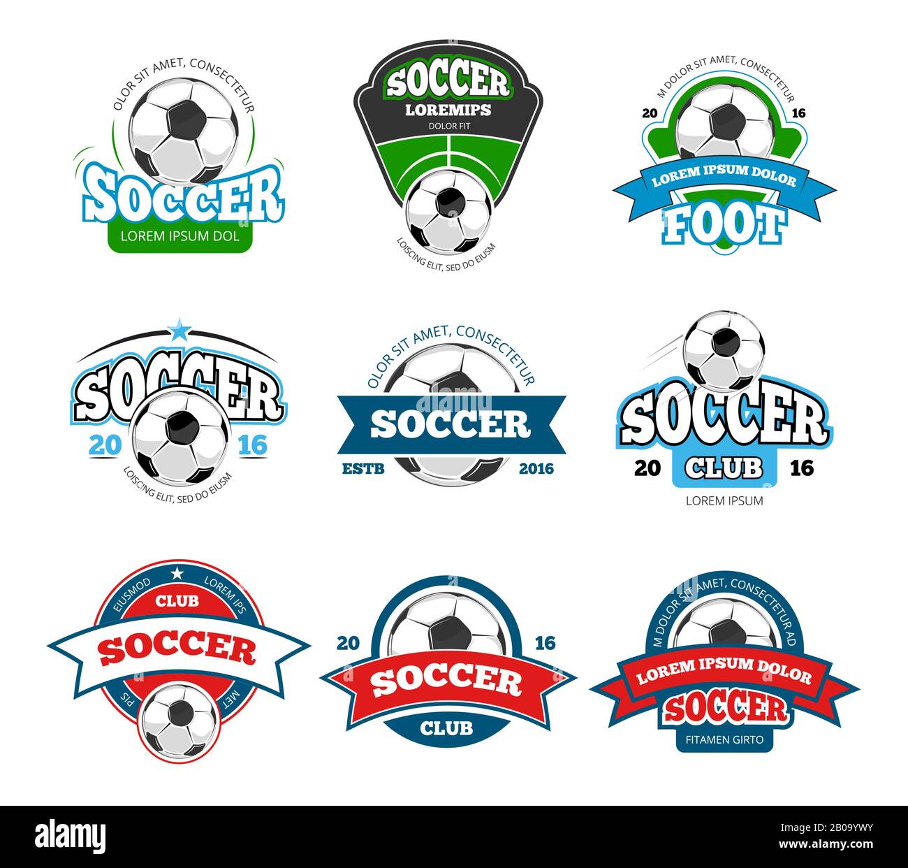 Fútbol, logotipo del vector del club de fútbol, juego de plantillas de  insignia. Emblema para la ilustración de torneos deportivos Imagen Vector  de stock - Alamy