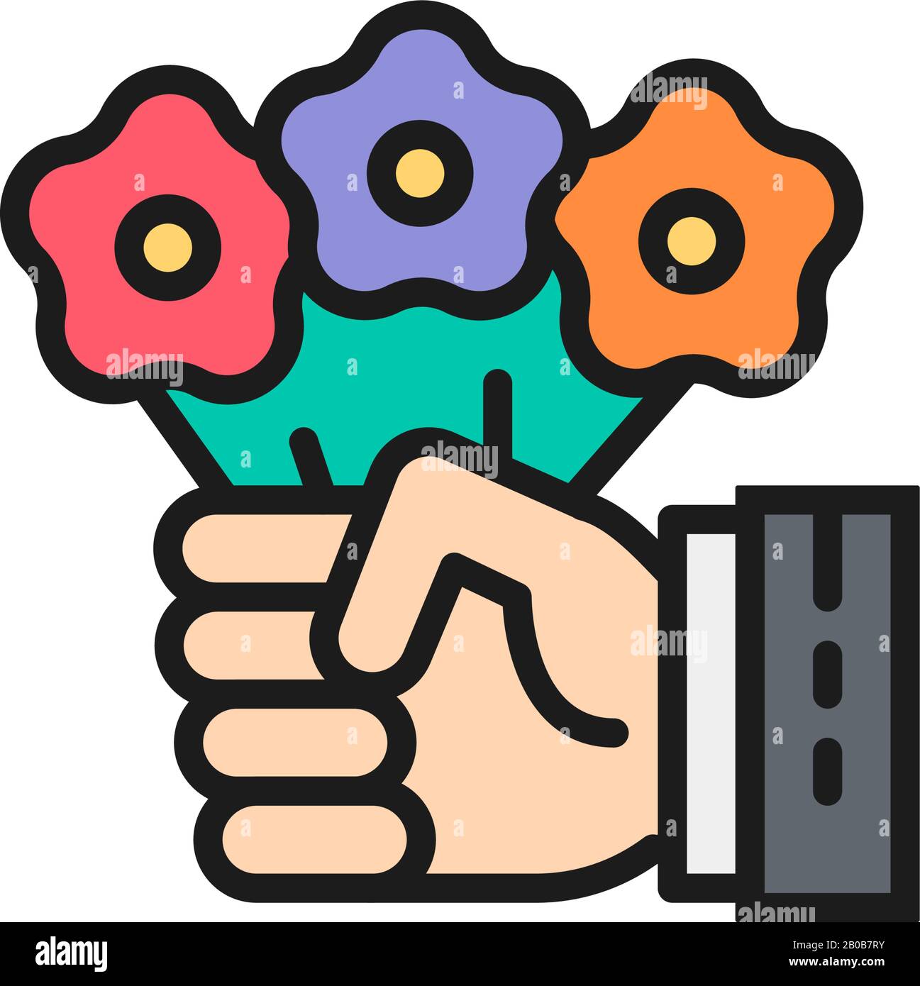 La mano sostiene flores, truco mágico con ramo floral color línea icono  Imagen Vector de stock - Alamy