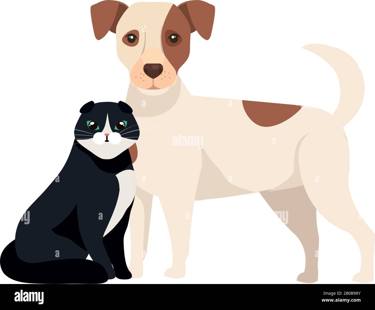 lindo perro con gato negro y blanco Imagen Vector de stock - Alamy
