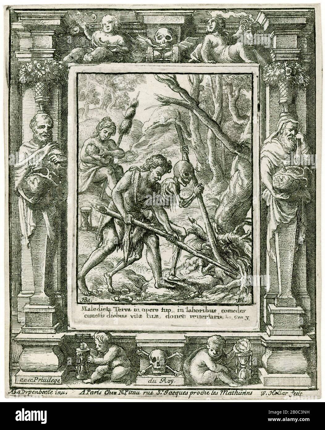 Wenceslaus Hollar, Paraíso perdido (De la serie: La Danza de la muerte, después de Hans Holbein el Joven), 1651, grabado en papel de color crema, 4 9/16 pulg. X 3 11/16 pulg. (11.59 cm x 9.37 cm Foto de stock