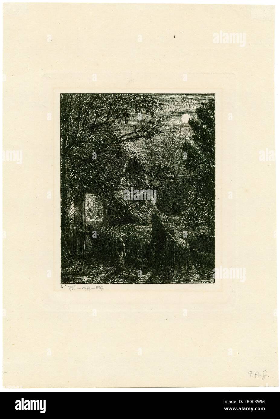 Samuel Palmer, Navidad, 1850, grabado en papel de color crema, 7 7/8 pulg. X 5 5/8 pulg. (20 cm x 14.29 cm Foto de stock