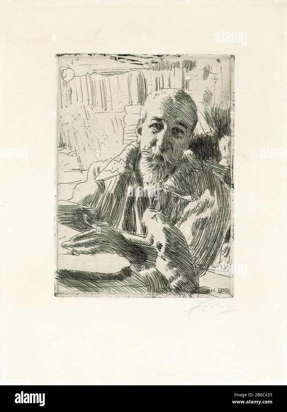 Anders Leonard Zorn, Anatole France, 1906, grabado en papel de color crema, 14 1/4 pulg. X 10 3/4 pulg. (36.2 cm x 27.31 cm Foto de stock