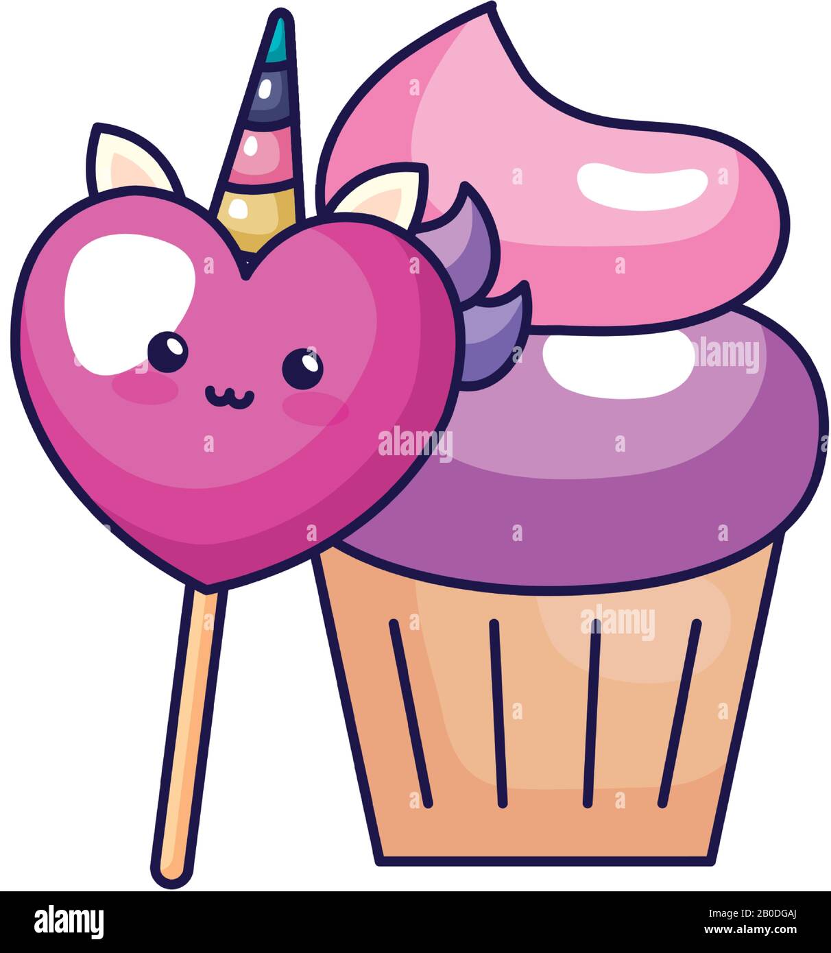 mono corazón unicornio con cupcake estilo kawaii Imagen Vector de stock -  Alamy