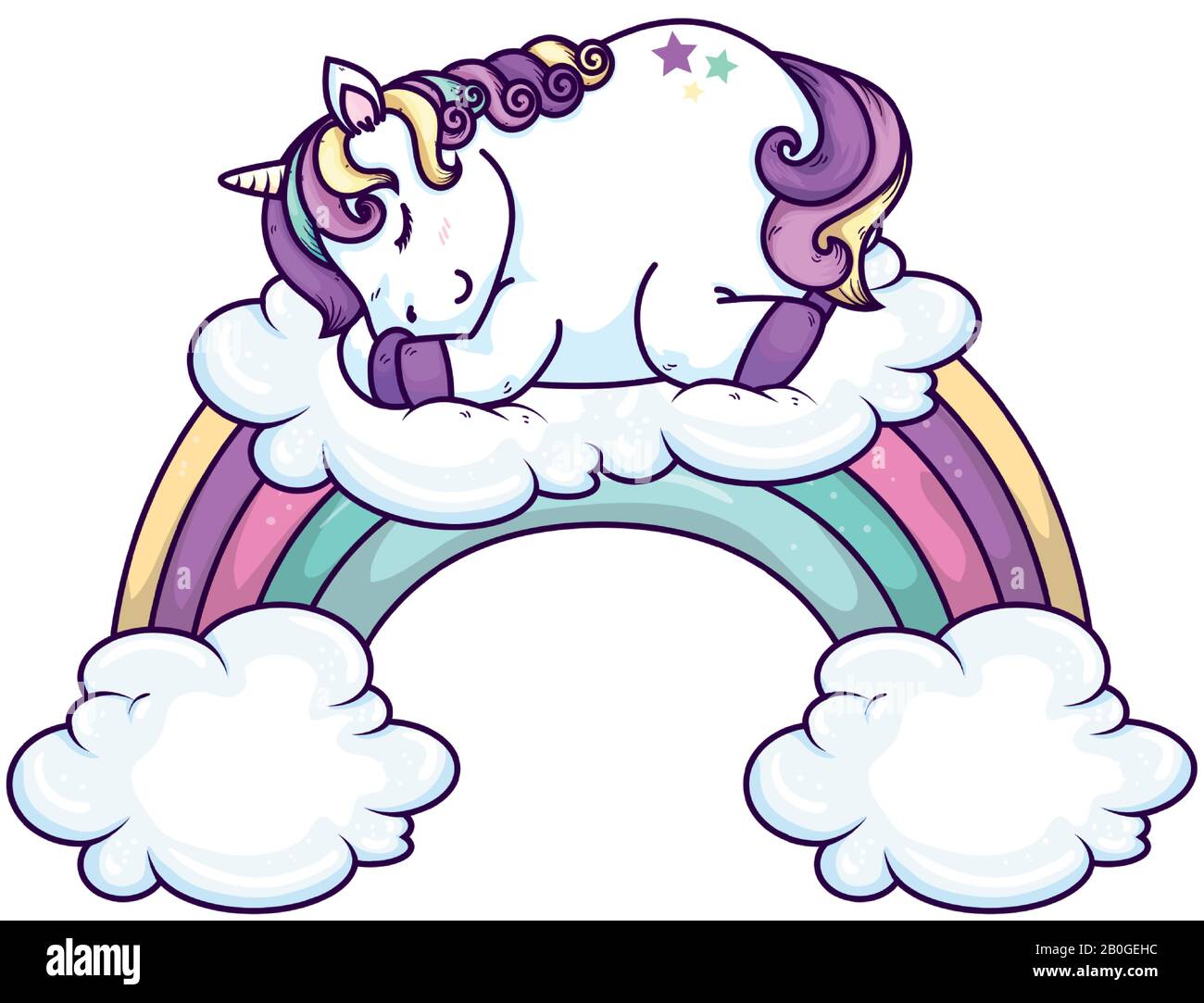mono unicornio durmiendo con nubes y arco iris Imagen Vector de stock -  Alamy