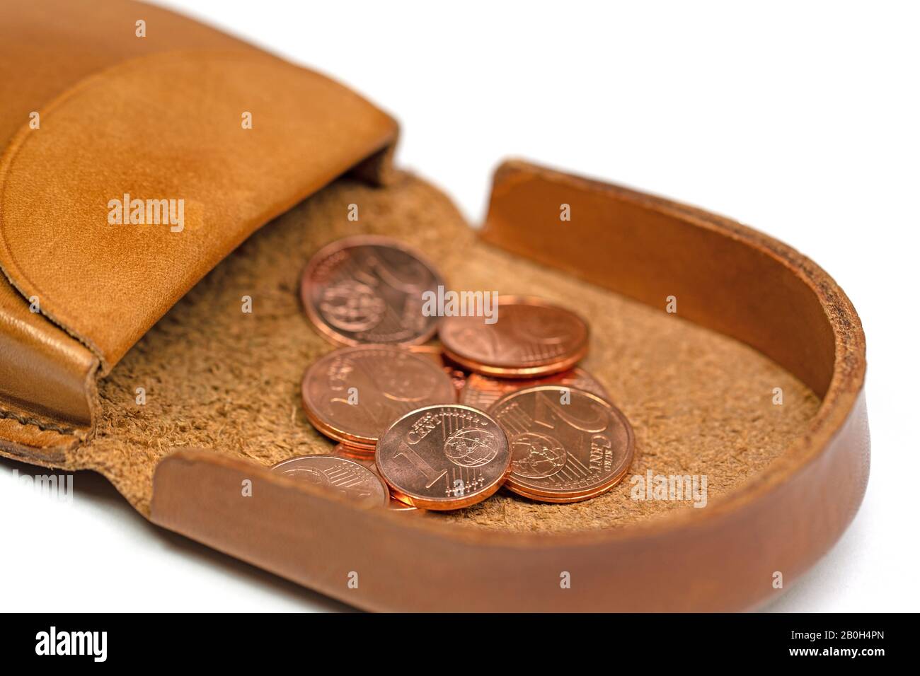 Pequeñas monedas en céntimos de euro en una cartera Foto de stock