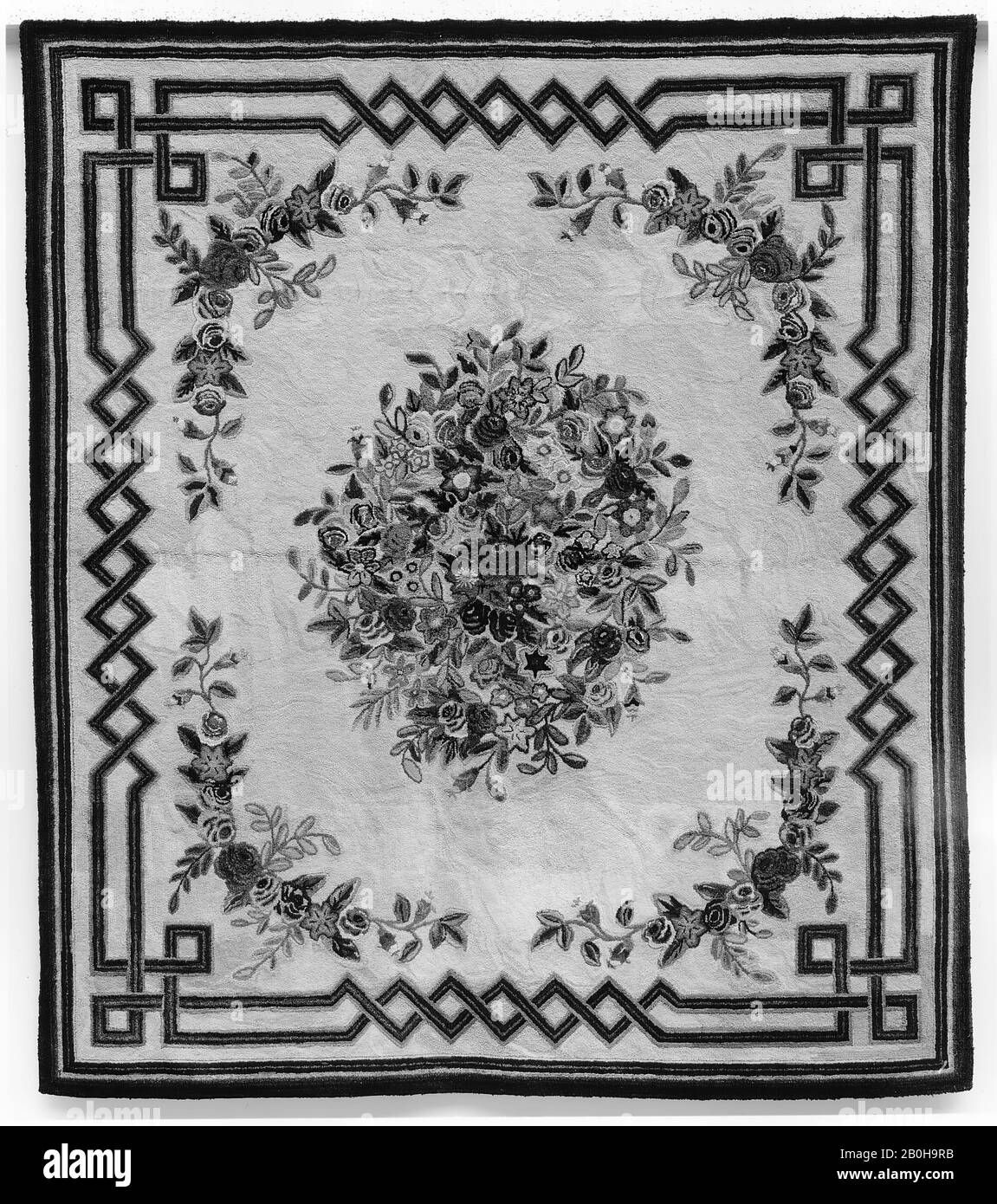 Hooked Rug, Norteamericano, Ca. 1850, norteamericano, lana, 120 x 105 pulg. (304.8 x 266.7 cm), Textiles Foto de stock
