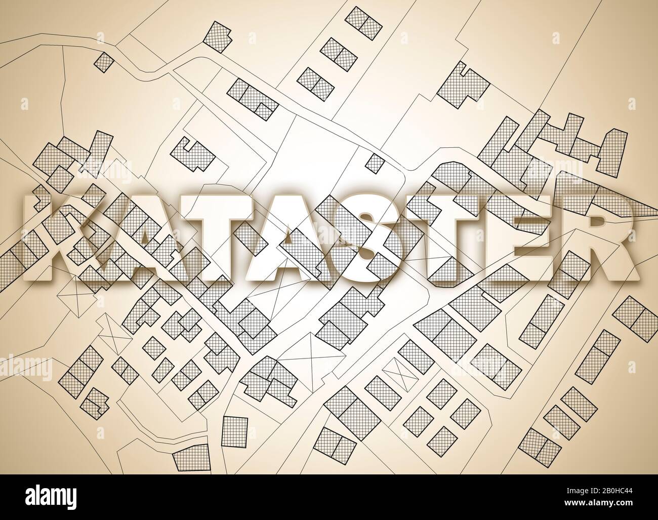 El texto catastral escrito en alemán (kataster) en un mapa catastral de