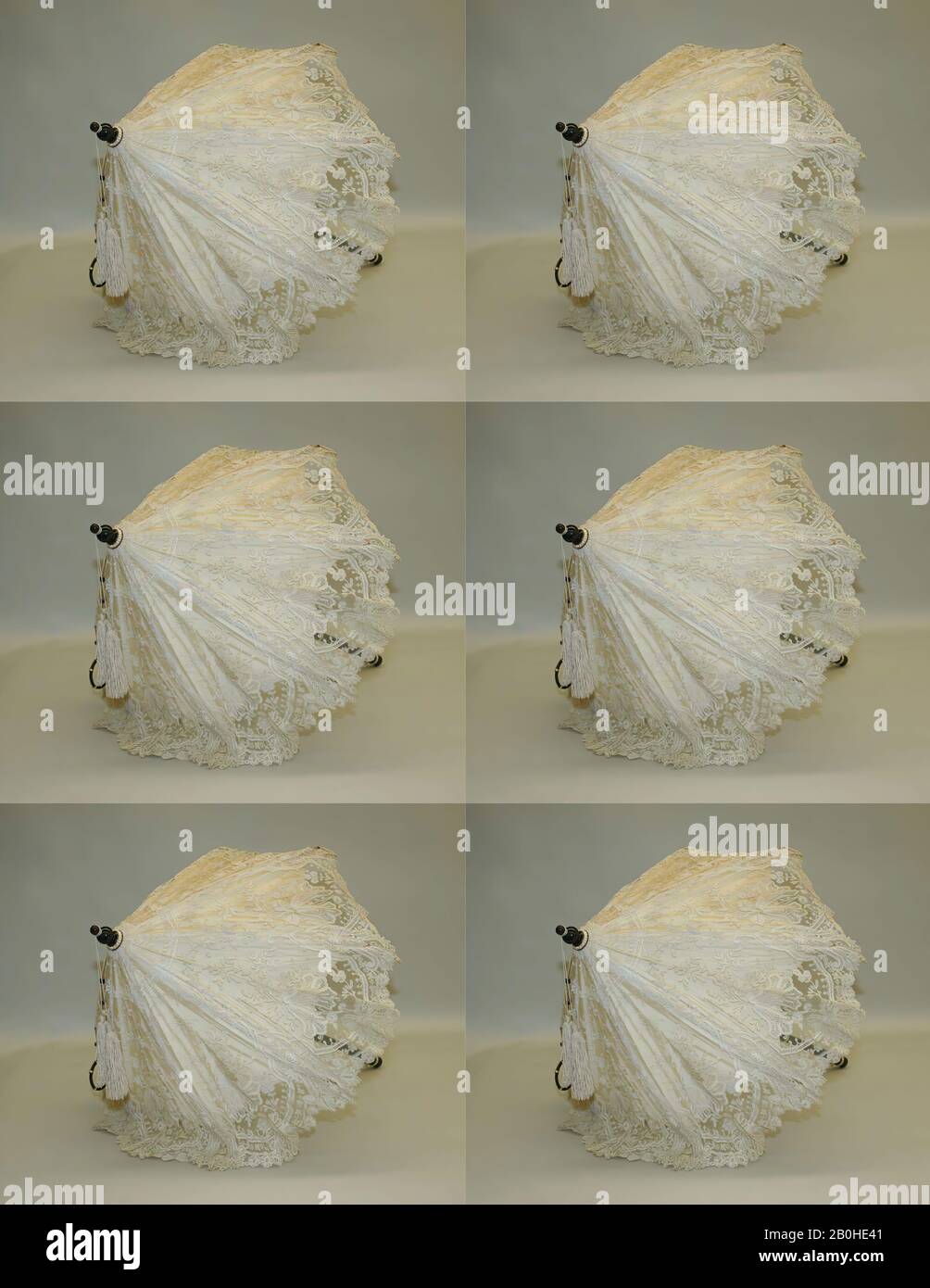 Parasol, francés, ca. 1845, francés, seda, algodón, metal, piedras semipreciosas, perlas, marfil Foto de stock