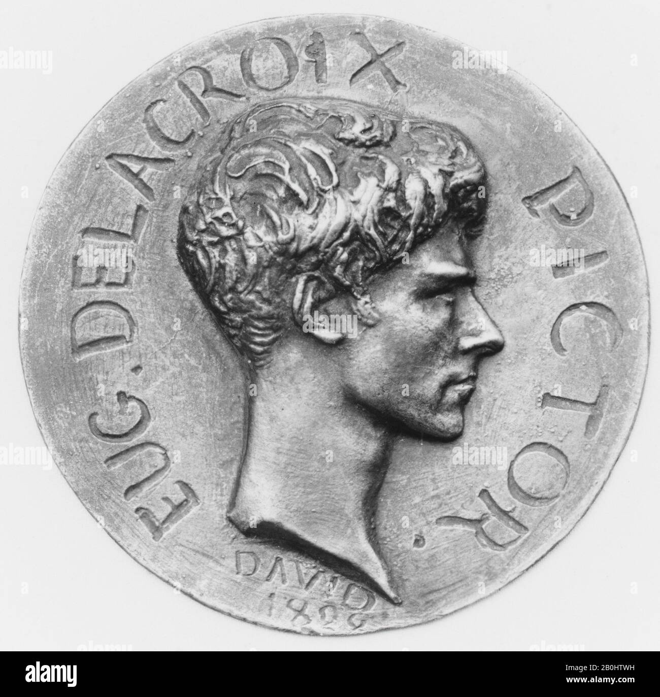 Pierre Jean David D'Angers, Ferdinand Victor Eugène Delacroix (1798–1863), Francés, París, Pierre Jean David D'Angers (Francés, Angers 1788–1856 París), 1828, Francés, París, Bronce, Pátina Marrón, Diámetro: 4 1/4 Pulg. (10.8 cm), Medallas y Saquetas Foto de stock
