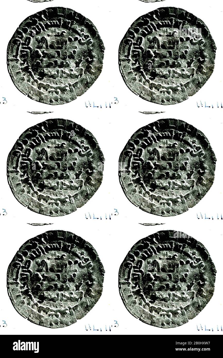 Moneda, de fecha A.H. 363/ 974 d.C., De Irán, Nishapur. Menta actual Uzbekistán, Bujara, Plata, Monedas Foto de stock