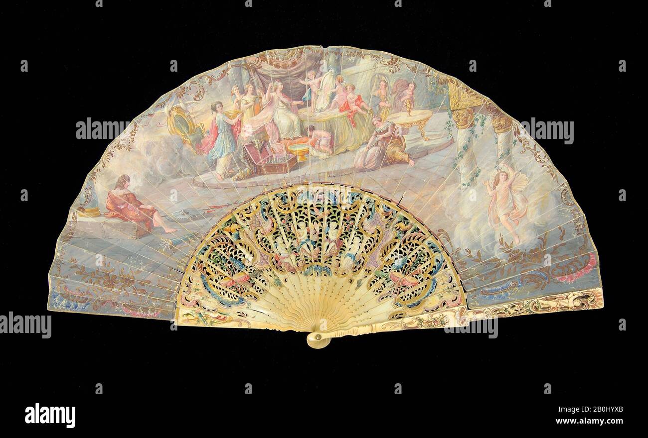 Fan, europeo, cuarto siglo XVIII, europeo, marfil, papel Foto de stock