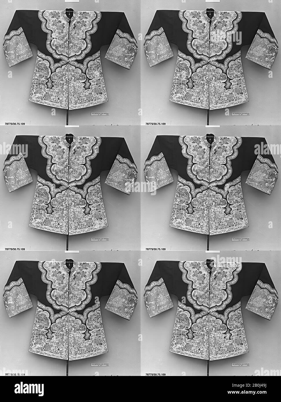 Chaqueta de mujer, China, dinastía Qing (1644–1911), Fecha del siglo XIX,  China, Seda, hilo metálico, 34 x 68 pulg. (86.36 x 172.72 cm),  Vestuario-bordado Fotografía de stock - Alamy