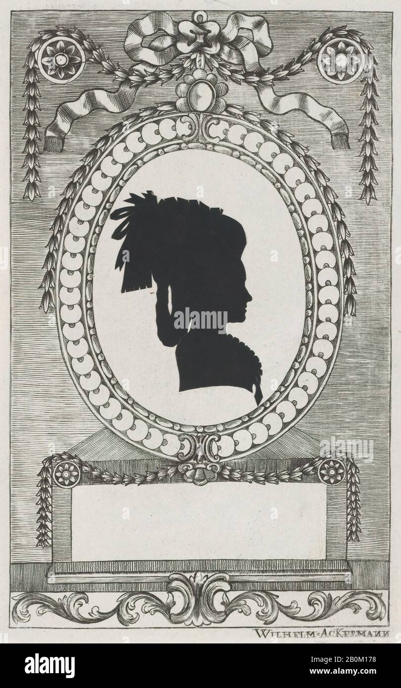 Wilhelm Ackermann, Silhouette de Gräfin Lodroni, Wilhelm Ackermann (alemán, 1764–1834), 1784–1834, Corte el papel pegado en marcos grabados, placa: 8 1/8 × 5 3/16 pulg. (20.7 × 13.2 cm), lámina: 8 1/4 × 5 1/2 pulg. (21 × 14 cm Foto de stock