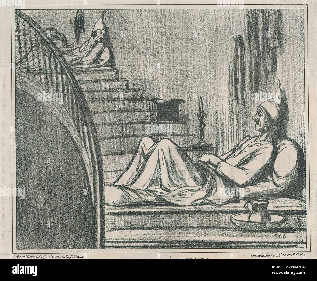 Honoré Daumier, Les Parisiens à Cherbourg, de Actualités, publicado en le Charivari, 16 y 17 de agosto de 1858, Actualités, Honoré Daumier (francés, Marsella 1808–1879 Valmondois), 16 y 17 de agosto de 1858, Litografía sobre papel prensa; segundo estado de dos (Delteil), Hoja: 9 × 3/4 13 3/8. (24.8 × 33.9 cm), Imagen: 8 3/8 × 10 1/16 pulg. (21.3 × 25.6 cm), copias Foto de stock