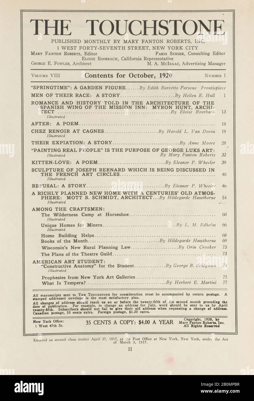 The Touchstone y la revista estadounidense para estudiantes de arte, volumen 8, 1920, Nueva York, NY, Estados Unidos, Ilustraciones ; altura: 10 1/4 pulg. (26 cm Foto de stock