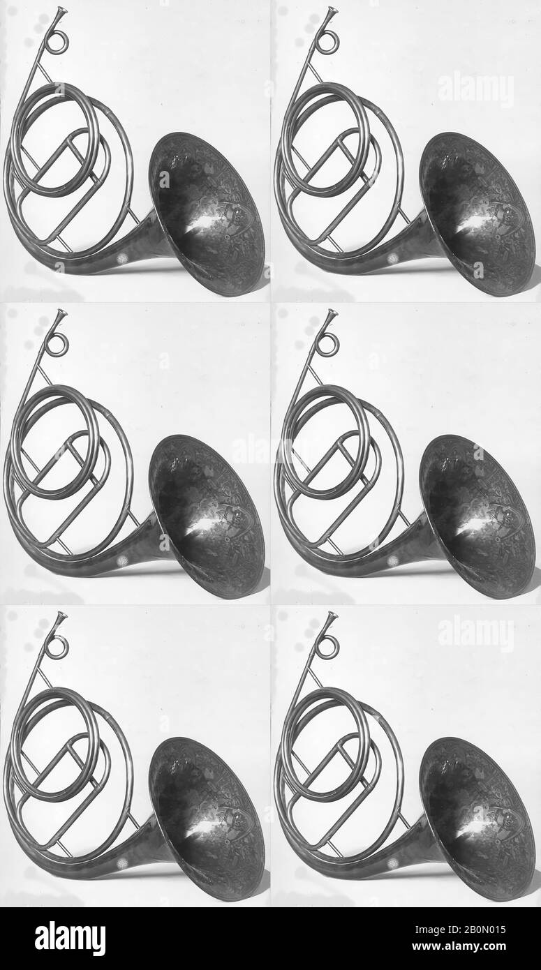 Tabard, Horn Orquestal, Francés, Tabard, 1830–40, Lyon, Francia, Francés, Brass, L. 458 mm. Perpendicular a la campana, Diam. De campana 290 mm., corno Vibrado Aerofono-labio Foto de stock