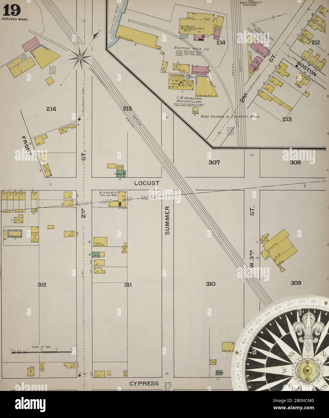 Imagen 20 De Sanborn Fire Insurance Map De Chelsea, Suffolk County, Massachusetts. 1894. 38 Hoja(s). Bound, América, mapa de calles con una brújula del siglo Xix Foto de stock