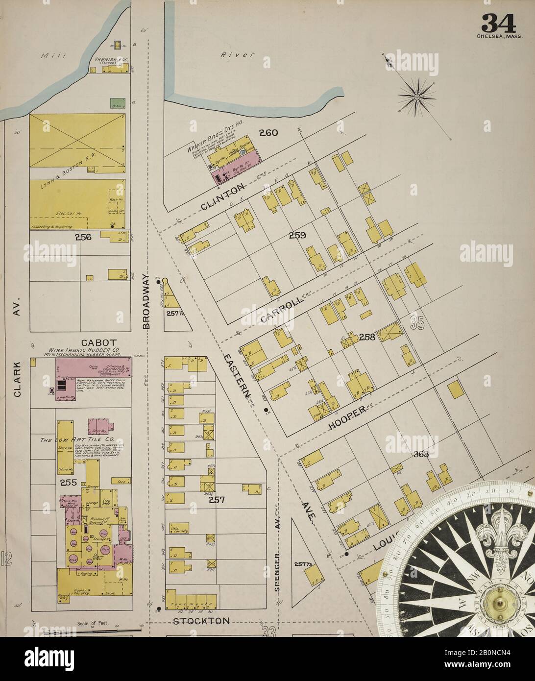 Imagen 35 De Sanborn Fire Insurance Map De Chelsea, Suffolk County, Massachusetts. 1894. 38 Hoja(s). Bound, América, mapa de calles con una brújula del siglo Xix Foto de stock