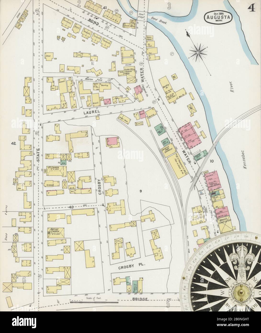 Imagen 4 De Sanborn Fire Insurance Map De Augusta, Condado De Kennebec, Maine. Octubre De 1895. 13 Hoja(s), América, mapa de calles con una brújula del siglo Xix Foto de stock