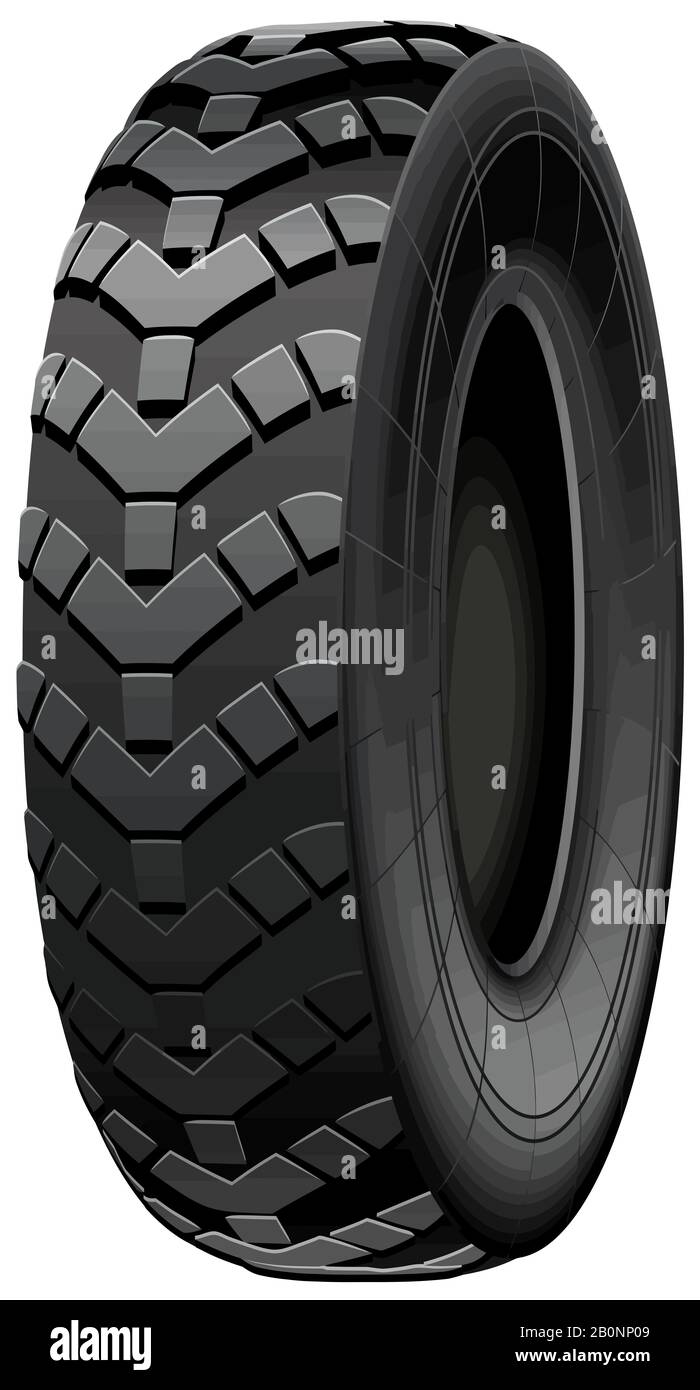 neumático negro, ilustración de neumático de servicio pesado Foto de stock
