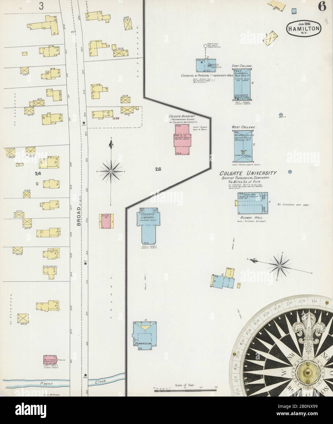 Imagen 6 De Sanborn Fire Insurance Map De Hamilton, Madison County, Nueva York. Ene 1896. 6 Hoja(s), América, mapa de calles con una brújula del siglo Xix Foto de stock