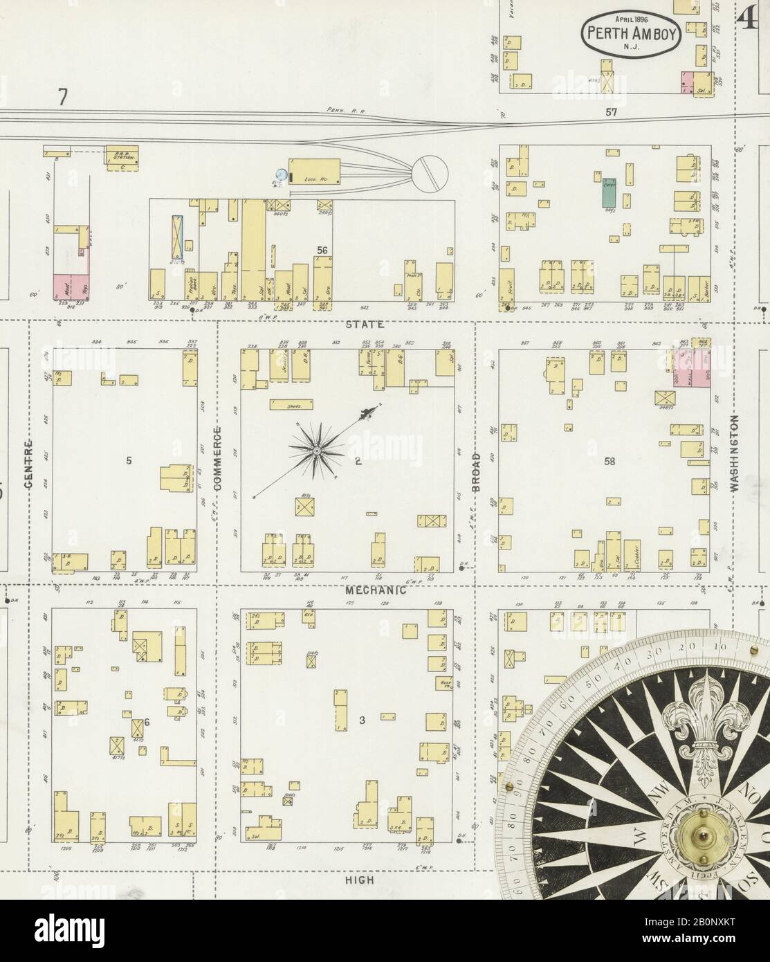 Imagen 4 De Sanborn Fire Insurance Map De Perth Amboy, Condado De Middlesex, Nueva Jersey. Abr 1896. 14 Hoja(s), América, mapa de calles con una brújula del siglo Xix Foto de stock