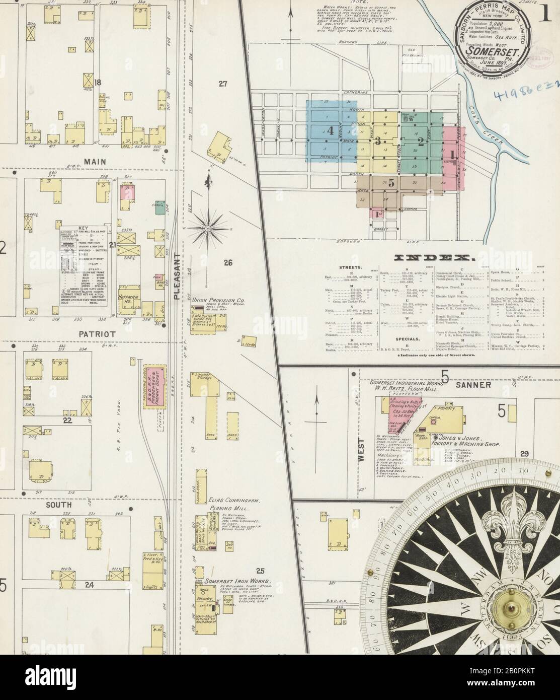 Imagen 1 De Sanborn Fire Insurance Map De Somerset, Somerset County, Pennsylvania. Jun 1897. 5 Hoja(s), América, mapa de calles con una brújula del siglo Xix Foto de stock