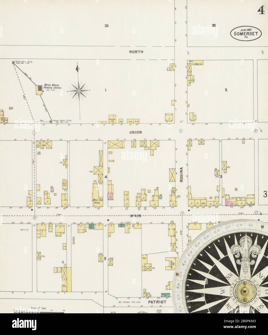 Imagen 4 De Sanborn Fire Insurance Map De Somerset, Somerset County, Pennsylvania. Jun 1897. 5 Hoja(s), América, mapa de calles con una brújula del siglo Xix Foto de stock