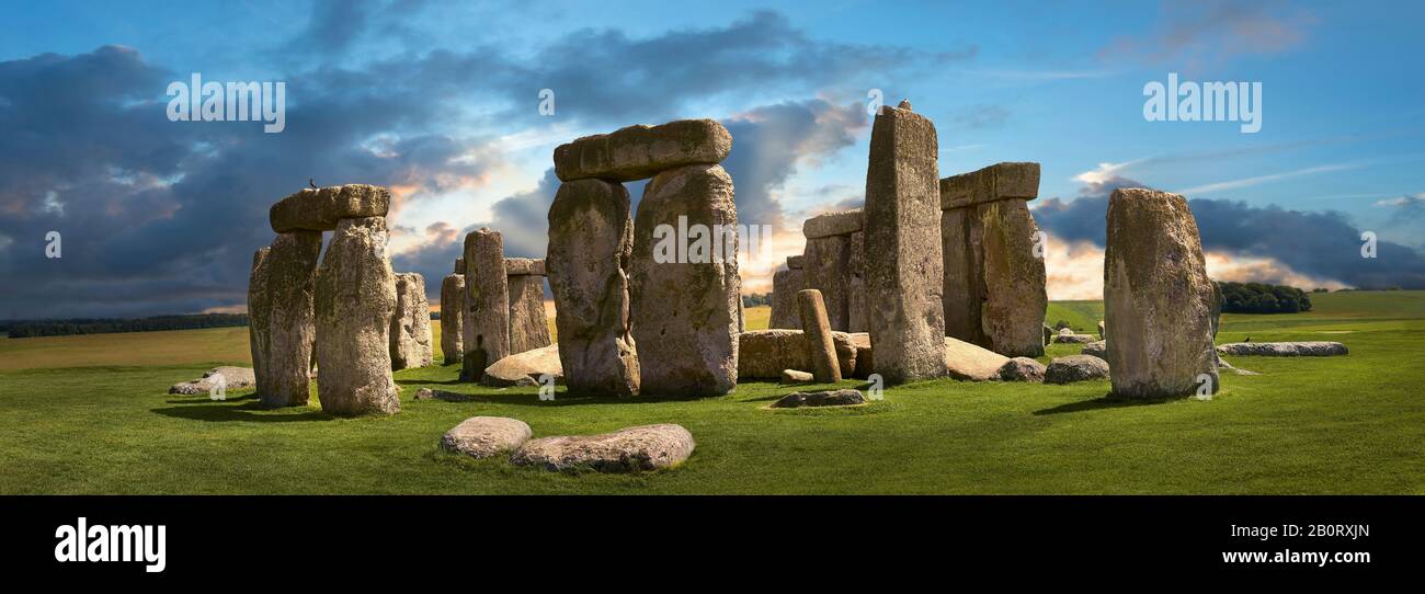 Stonehenge Neolítico antiguo círculo de piedra permanente monumento, Wilshire, Inglaterra Foto de stock