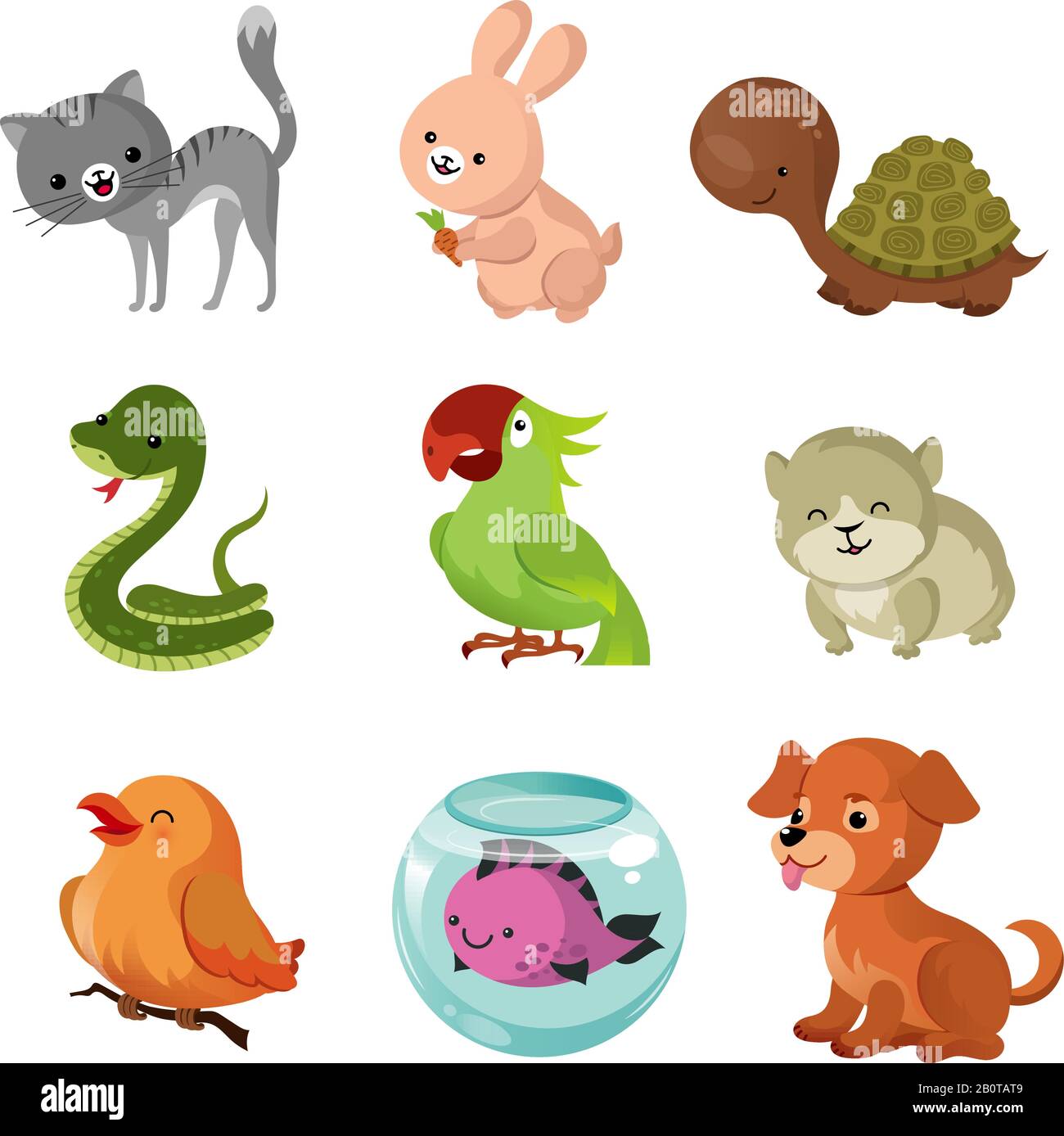 Animales domésticos animales domésticos vector iconos planos. Animales  mascotas dibujos animados, colección de cachorros personaje mascota amigo  ilustración Imagen Vector de stock - Alamy