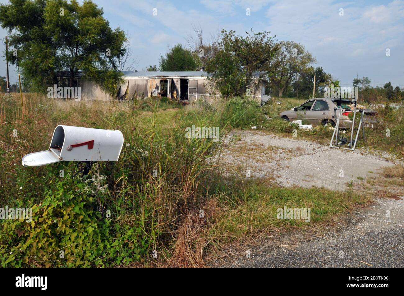 Una propiedad abandonada en Picher, Oklahoma, una antigua ciudad minera