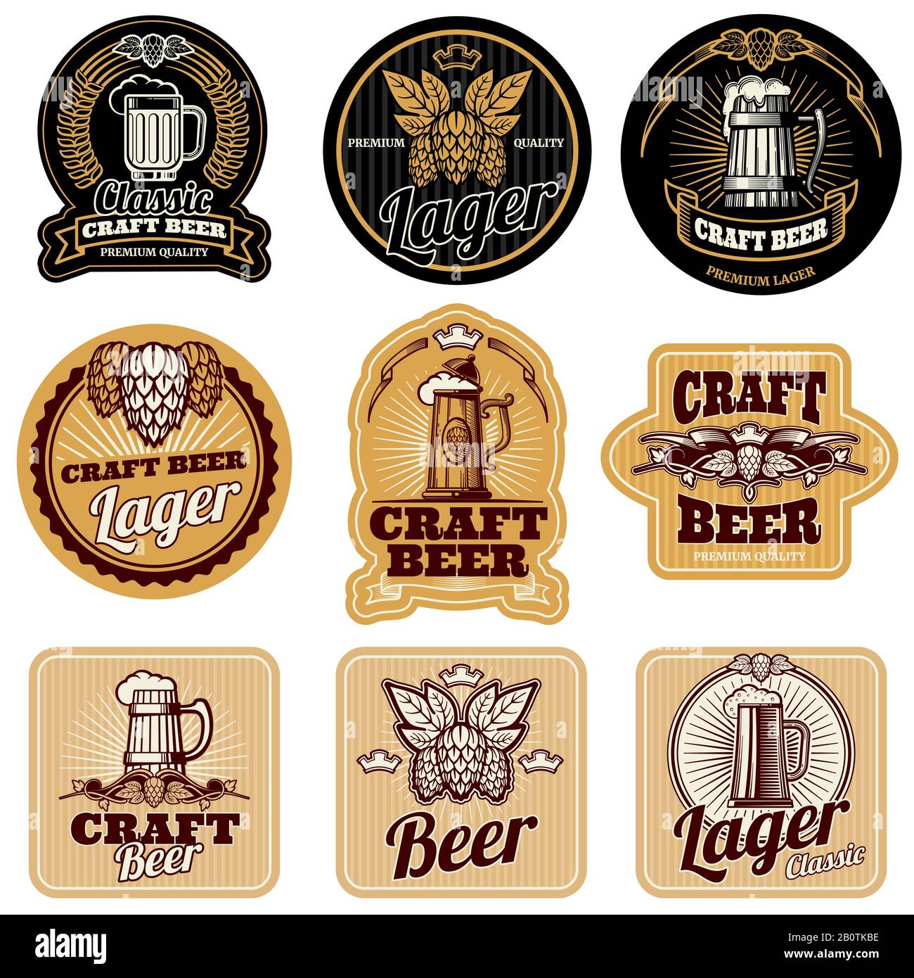 Etiquetas de vector de botella de cerveza de época. Etiqueta de bebida  alcohólica, ilustración de las etiquetas de cerveza de botella Imagen  Vector de stock - Alamy