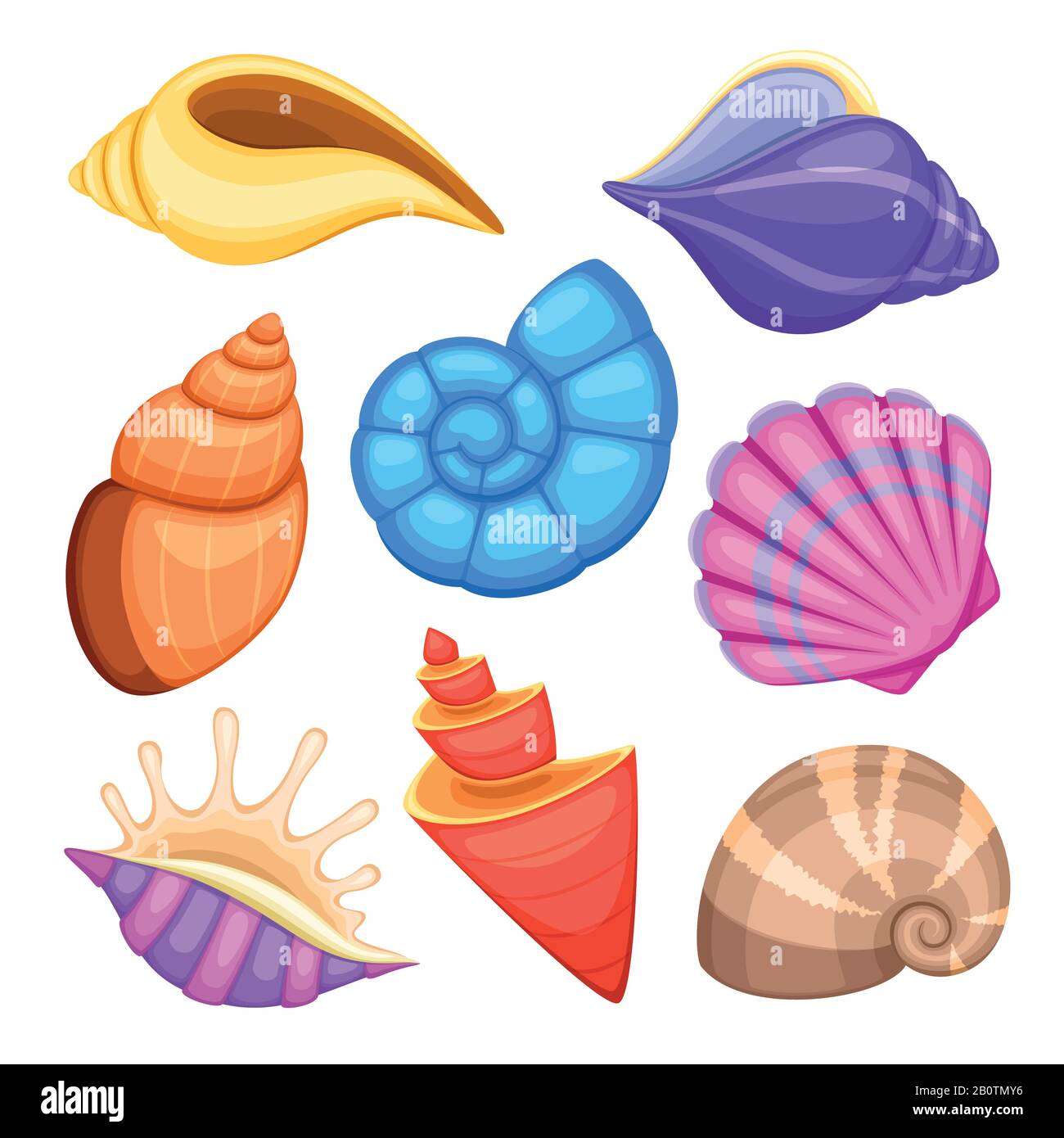 cockleshells del océano. Colección de vectores de caracoles de mar de  dibujos animados. Ilustración del mar cockleshells Imagen Vector de stock -  Alamy