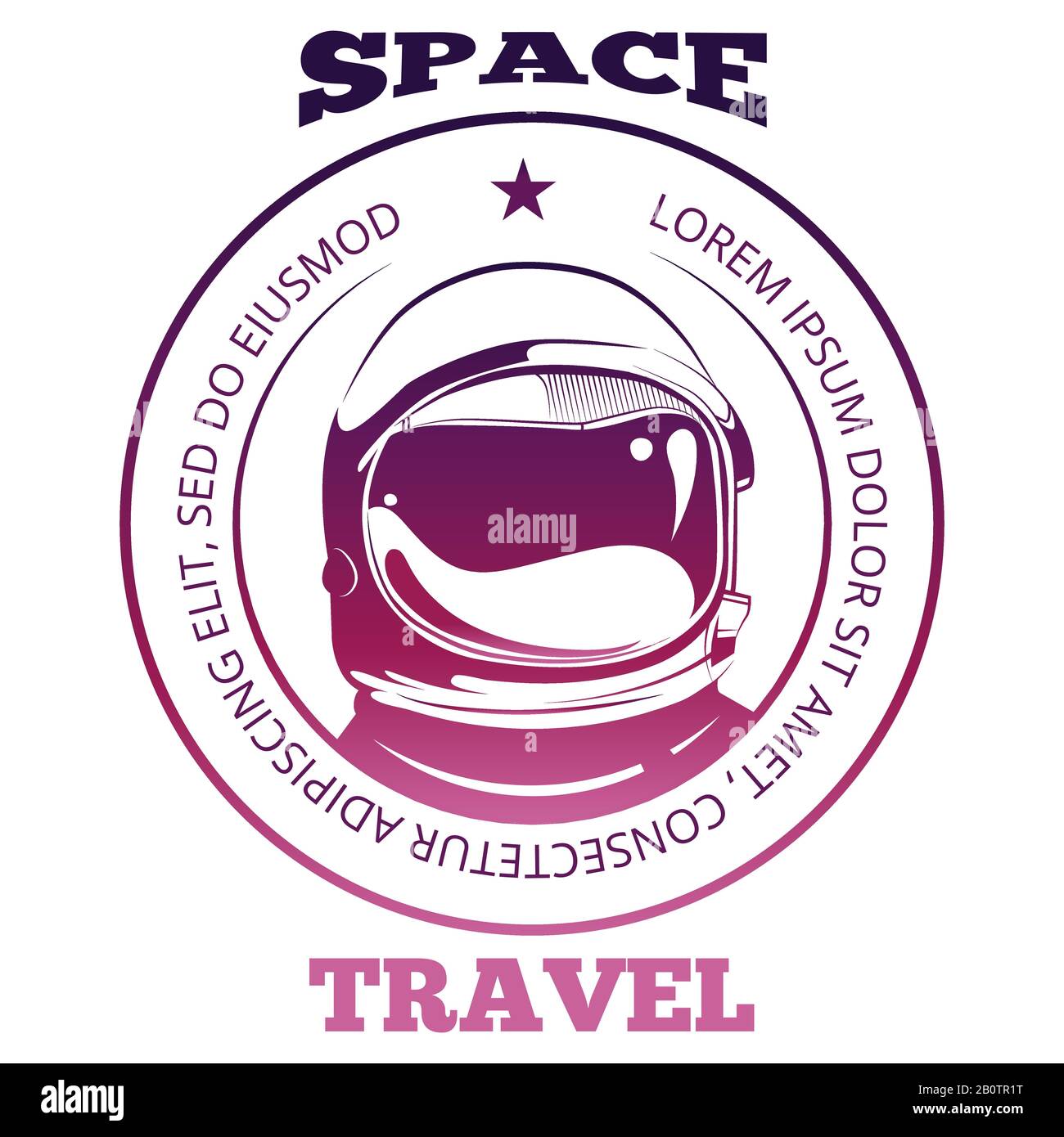 Colorido diseño de etiqueta de viaje espacial con astronautada en traje espacial aislado sobre fondo blanco. Ilustración vectorial Ilustración del Vector