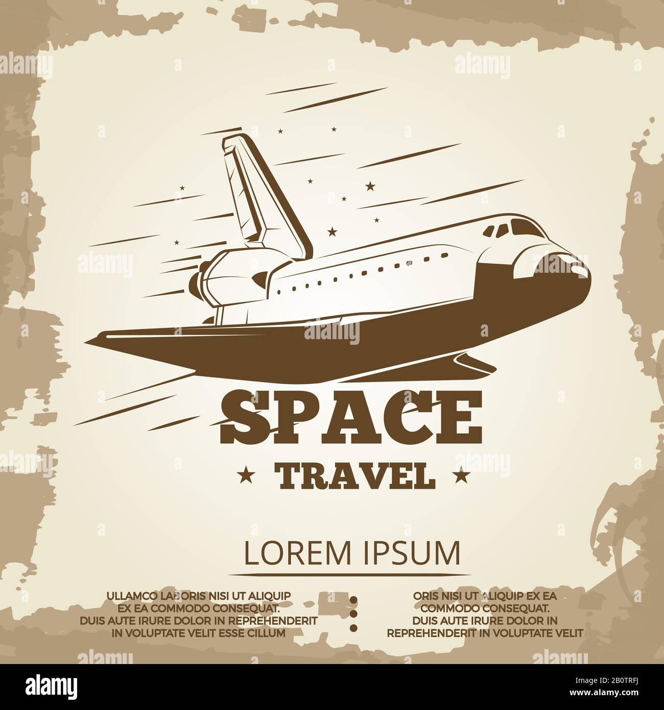 Espacio viaje grunge diseño vintage banner. Banner de grunge de espacio, ilustración vectorial Ilustración del Vector