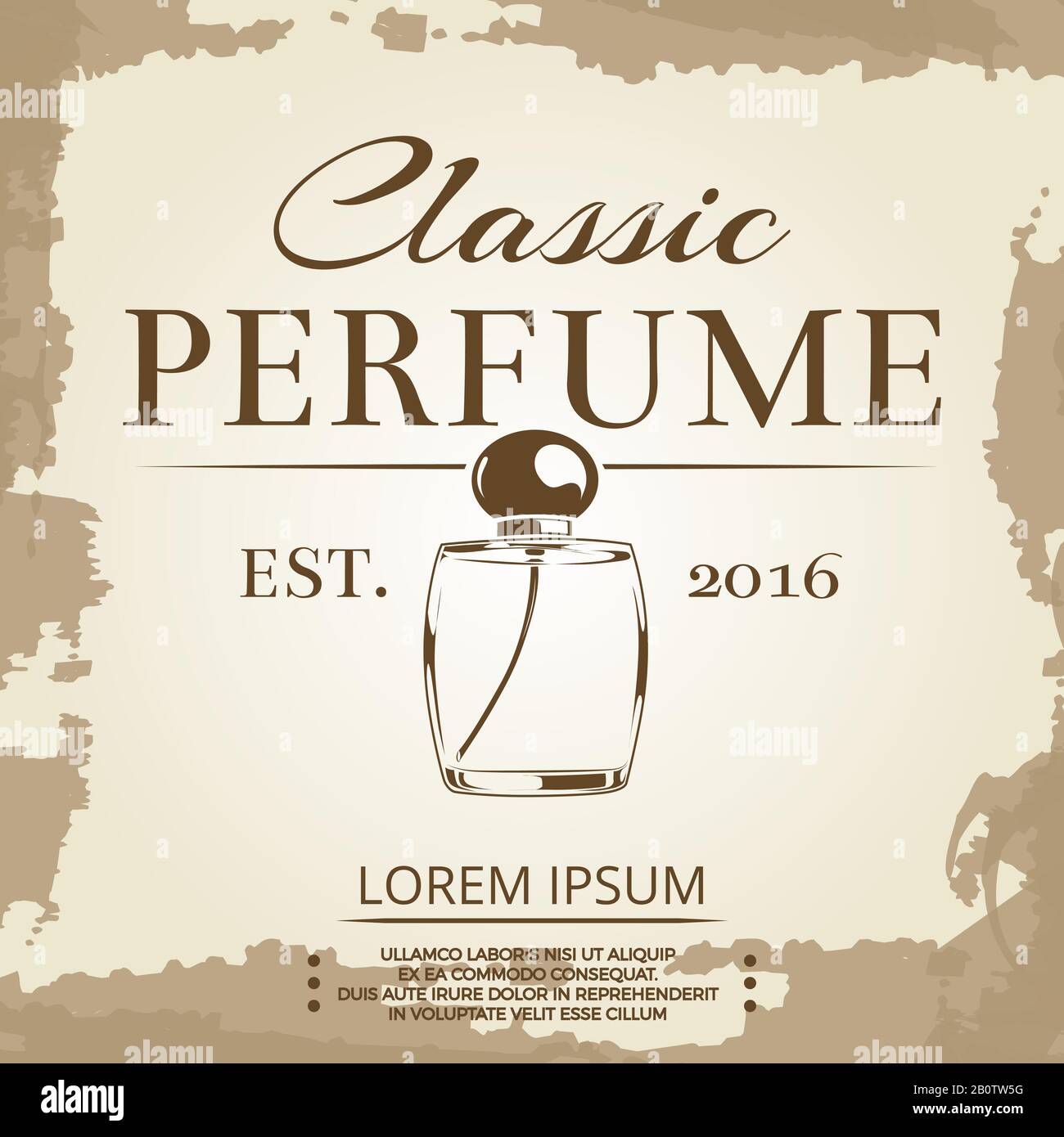 Etiqueta vintage de perfume sobre fondo de póster vintage. Banner perfume  retro. Ilustración vectorial Imagen Vector de stock - Alamy