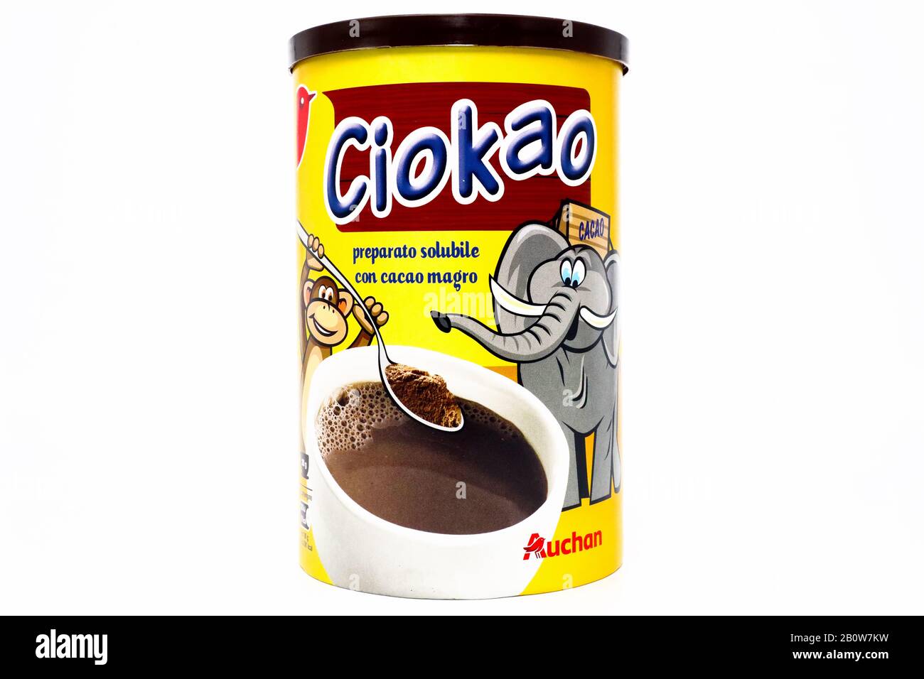 Auchan CIOKAO chocolate instantáneo Cacao Beba polvo. Producido en Italia  para la cadena Auchan Supermarket de Crastan Fotografía de stock - Alamy