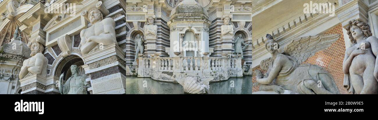 Villa d'este - Tivoli (fuente tríptico de Neptuno), Patrimonio de la Humanidad de la UNESCO - Lazio, Italia, Europa Foto de stock