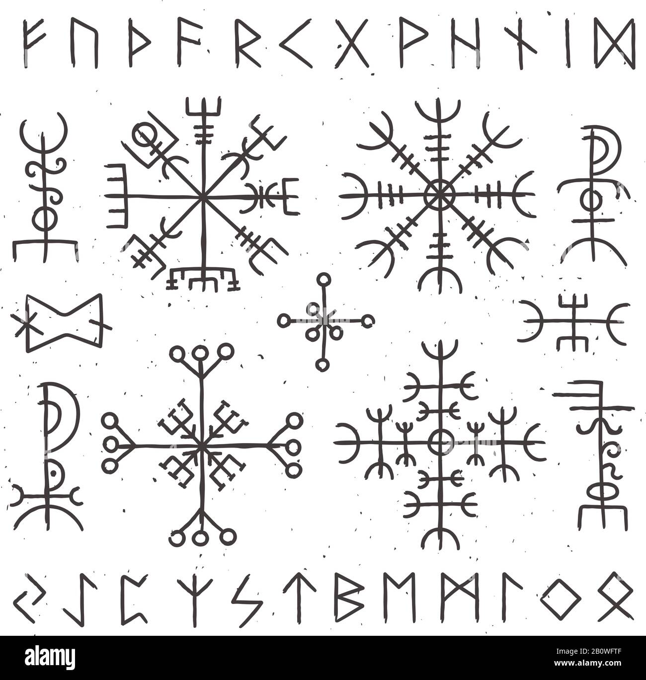Runas vikingas místicas. Antiguo talismán pagano, símbolo de runa nórdica. Símbolos de vector de admiración misticismo Ilustración del Vector