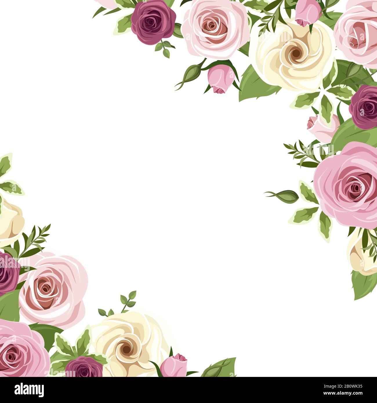 Vector de fondo o tarjeta de invitación con rosas y rosas blancas y  lisianthus flores y moras Imagen Vector de stock - Alamy