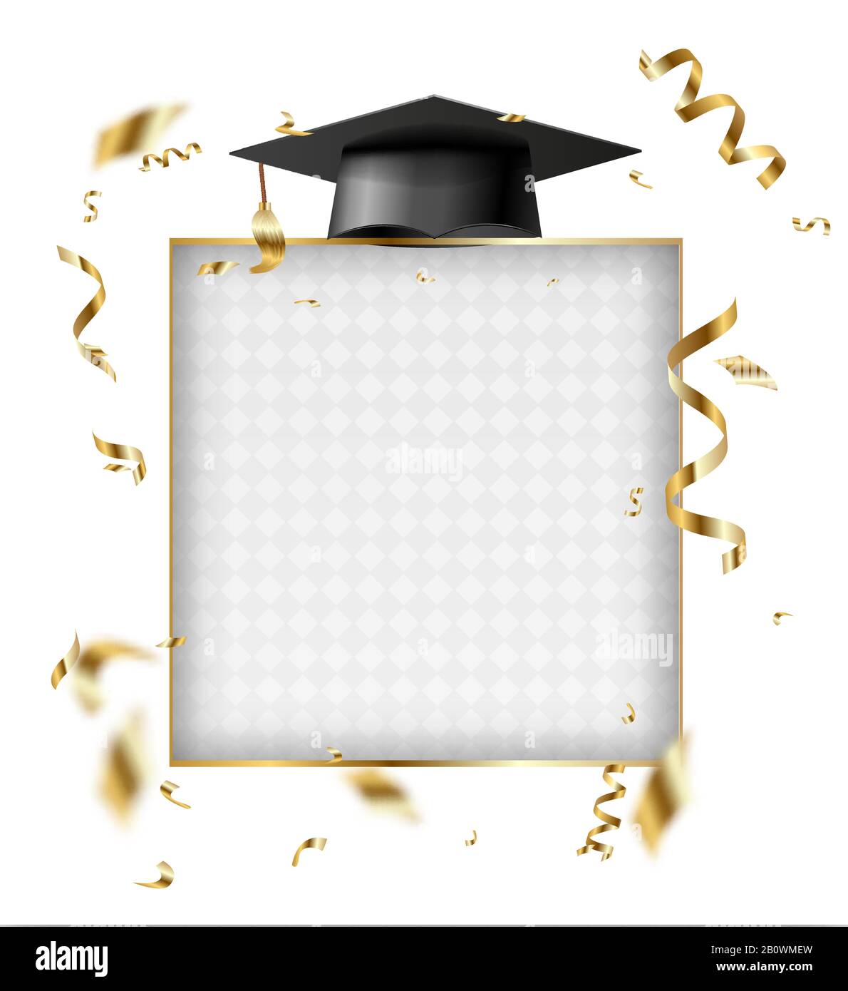 Gorra de Graduate sobre el marco de fotos. Vector de tarjeta de graduación  Imagen Vector de stock - Alamy