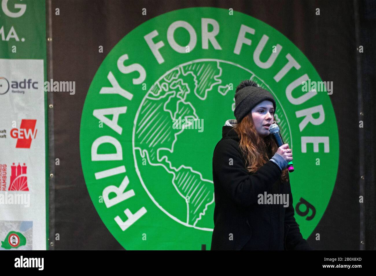 Luisa Neubauer los viernes para la manifestación Futura en Hamburgo, Alemania, el 21 de febrero de 2020 Foto de stock