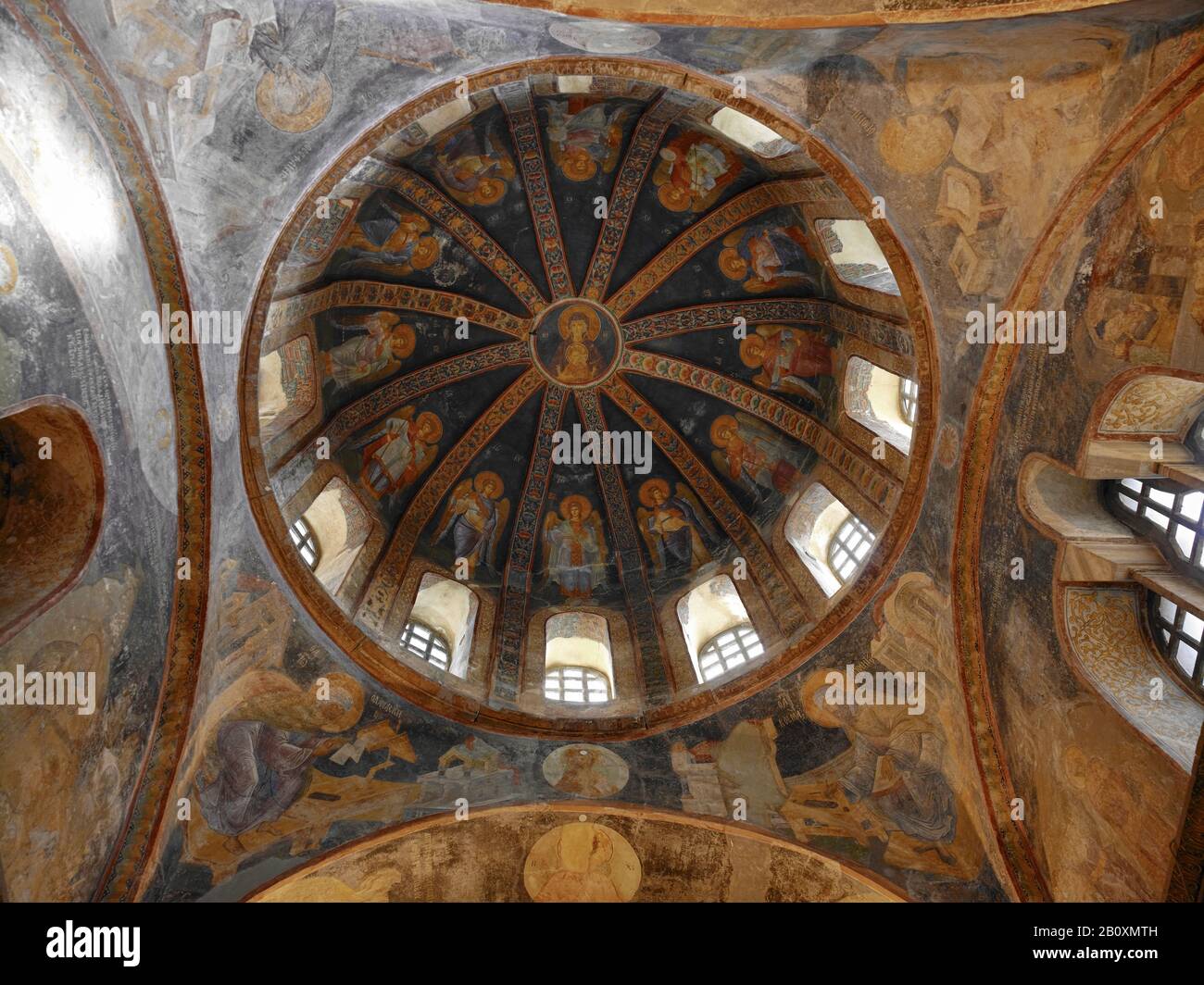Cúpula con frescos de la Madre de Dios, Iglesia de Chora, Estambul, Región de Mármara, Turquía, Foto de stock