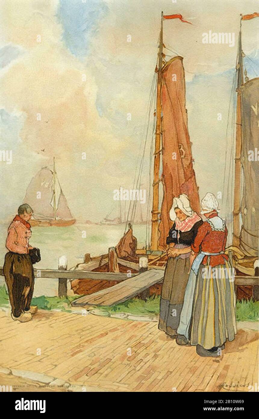 Klederdracht vissers volendam - Ilustración de Henri Cassers (1858 - 1944) Foto de stock