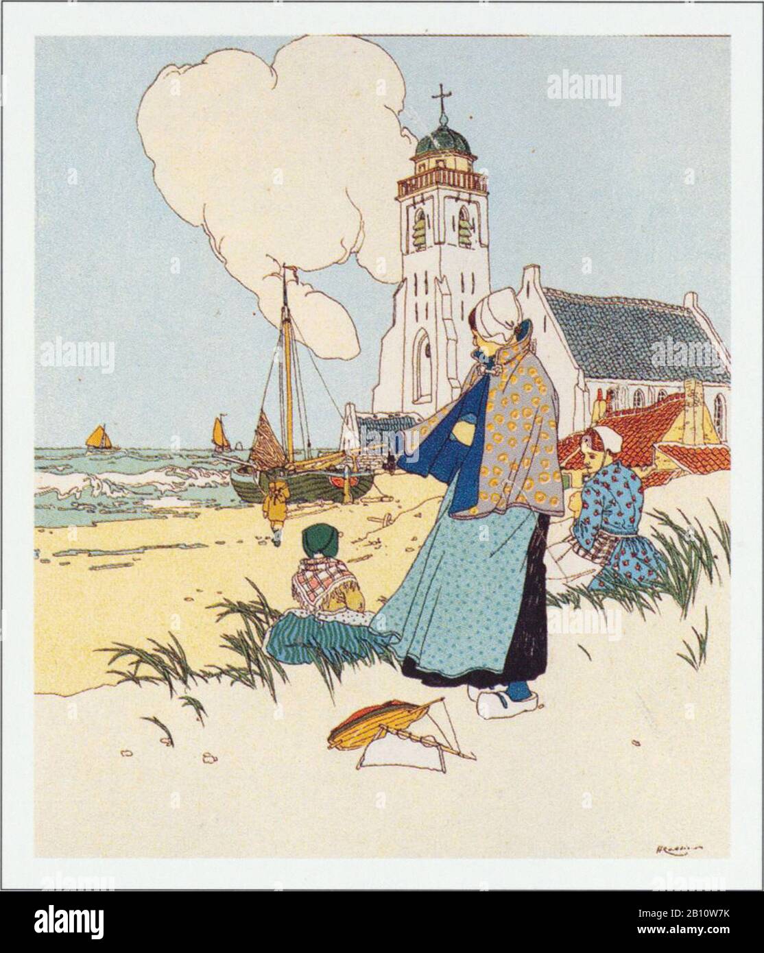 Katwijk kerk - Ilustración de Henri Csiers (1858 - 1944) Foto de stock